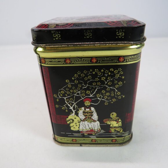 Asian Small 3" metal tin Red Black Gold Oriental design chinoiserie - Picture 7 of 14